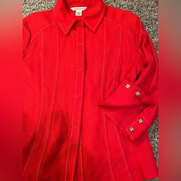 Preston & York Red Blazer white trim stitching Casual Vintage size 10 large - Picture 4 of 7